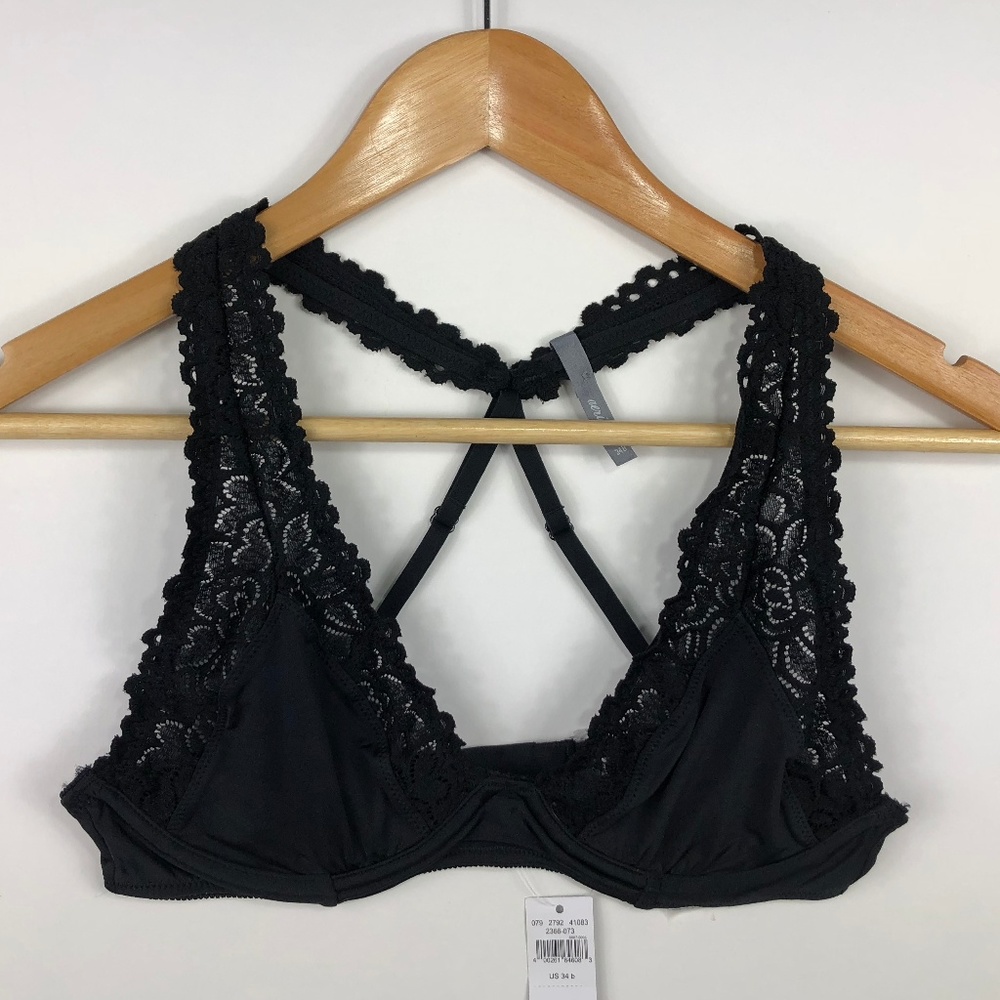 Black Floral Lace Sexy Racerback Underwire Bra 34B